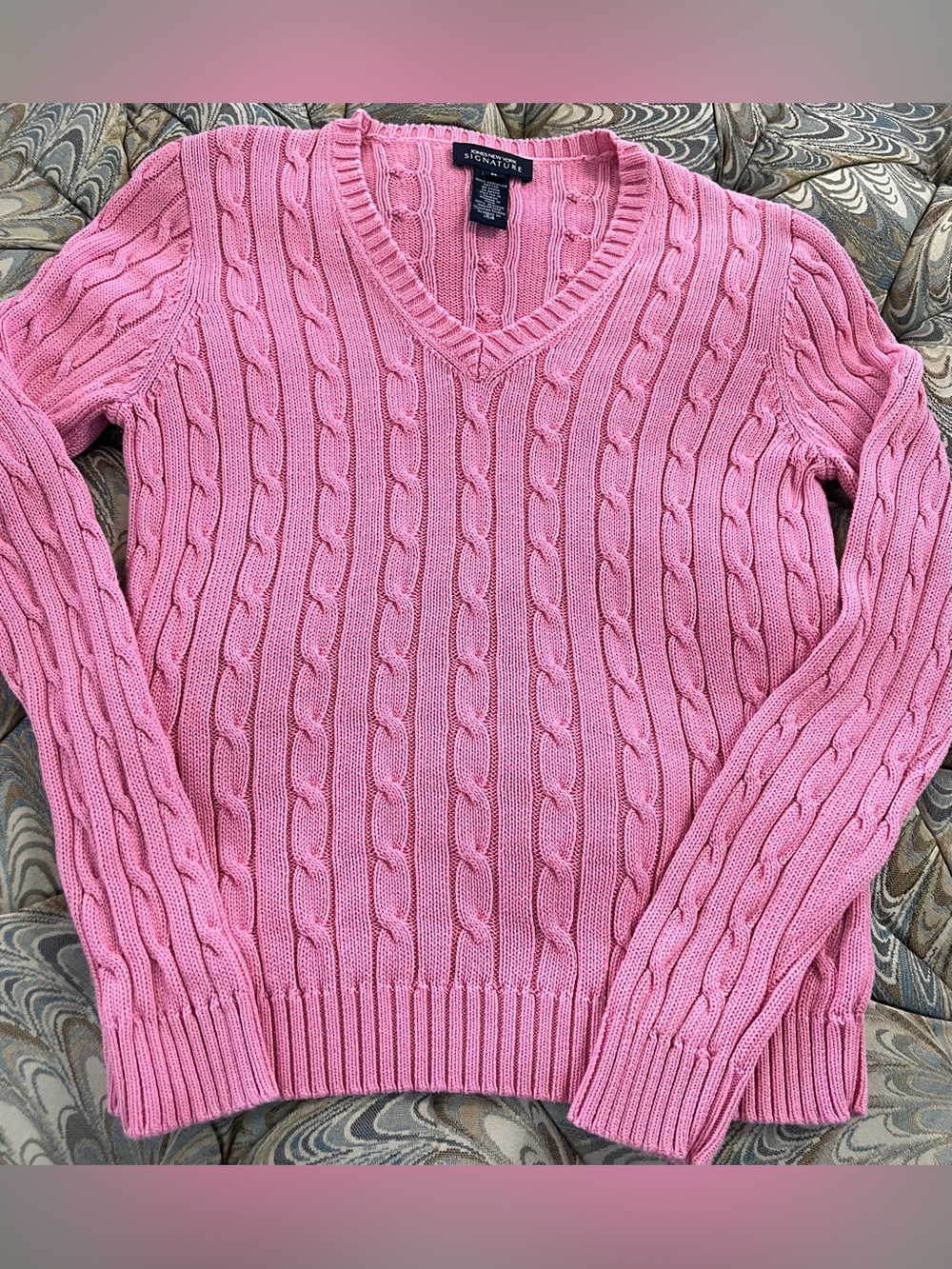 Jones New York Signature Cable-Knit V-Neck Sweater Size M